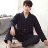 Zimowa bawełniana piżama zestaw dla mężczyzn Lounge Ciepła śloszenie Pijamas Hombre Invierno PJ Home Clothes Blue Plaid Pajama Homme 211111