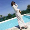 Blanc Dentelle D'été Maxi Robes Femmes À Manches Longues Plage Cover Up Sexy Voir À Travers Boho Bikini Beachwear Cover-ups