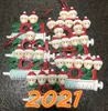 Nieuwe 2021 Kerstdecoratie Quarantaine Ornamenten Familie van 1-7 Hoofden DIY Tree Hanger Accessoires met touwhars Groothandel
