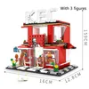 كتل الكتل Mini Street Retail Store مصغرة الوجبات السريعة بناء الطريق الزاوية ثلاثية الأبعاد مقهى LEDUO Brand City Creative Bricks J240307