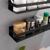 Rostfritt stål Badrumshylla Svart dusch Shampoo Storage Rack Lim Suqare Kök Badrum Shlef 20cm 30cm 40cm 50cm 210724