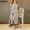 Wiosna Kobiety Dress 2021 Vonda Casual Loose Lapel Lapel Party Shirt Vestidos Holiday Vintage Drukowane Długa Sukienka Femme Robe Y1204