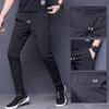 Calça de verão masculino magro esticado coreano casual calça fit fit chino chino cintura vestido corredor calças masculino preto azul x0615