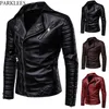 Obique Zipper Motorcycle Leather Jacket Men Stylish Striped Winter Windproof Casaco Masculino PU Leather Jackets Coats Mens 211008