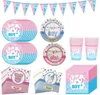 Party Decoration Supplies Geslacht Onthullen Jongen of Meisjes Platen Servetten Cups Rietjes Banner Tafelkleed Sets voor Baby Shower Verjaardag Decoraties