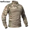 Refire a engrenagem militar camisa tática homens camuflagem exército manga longa t multicam algodão combate s camo paintball t- 210716