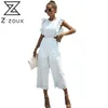 Mulheres Jumpsuit O Neck Sem Mangas Macacões Womens Hollow Out Wide Leg Loose Casual Verão Branco S 210513