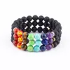 8mm Pietra lavica Reiki 7 Chakra Bracciale con perline di perline Braccialetti con diffusore di oli essenziali per aromaterapia fai-da-te per donna Uomo Yoga Buddha Energia Gioielli