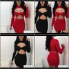 Party Dresses Apparel Bodycon Dress Mini Summer Black Red Women O Neck With Long Sleeve Hip Hollow Out Evening Sexy For Qykpa