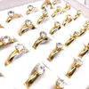 36 pcs anéis femininos banhado a ouro zircon pedra 4mm largamente moda aço inoxidável jóias banda de casamento estilo simples