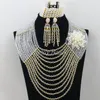 Collier de boucles d'oreilles! Ensemble de bijoux en perles de cristal de mariage africain blanc clair, colliers nigérians à la mode, grande Promotion AMJ827