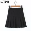 black pleated skirt casual all-match korean irregular High Waist Paste adjustable folds A-line women Skirts Summer 210427