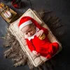 1 Set Newborn Baby Photography Props Natal Elf Outfit Manga Longa Footie Romper + Hat Santa Claus Vestido 2022