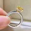 OEVAS 100% 925 Sterling Silver 8 * 12mm Oval Yellow High Carbon Diamond Radiant Pierścionki dla Kobiet Wedding Fine biżuteria 211217