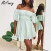 Msfancy Summer Green Puff Sleeve Mini Dress Women Slash Neck Off Shoulder Sweet Vestidos De Mujer Tunic Casual Robes 210604