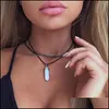 & Jewelrypendum Crystal Pendant Necklaces Double Layer Black Veet Chokers Punk Geometric Opal Pendants Rope Necklace For Women Bohemia Drop