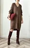Casual Dresses Oversized Dress Autumn Winter Fashion Knitting V-neck Thick Sweater Women YOU757