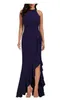 Mantel ärmellose Bodenlangen High Neck Frauen Split Abendkleid Spandex Cocktail Lange Kleider