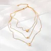 Pendentif Colliers Mode Gold Star Moon Heart Collier pour femmes Tendance Multicouche Clavicule Chaîne Collares Collier Femme Bijoux