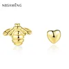 Stud NBSAMENG 100% 925 Sterling Silver Earring Gouden hart en bijen oorbellen voor vrouwen bruiloft Gift Diy sieraden voorkomen allergie