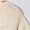 Women Beading Buttons Beige Crop Vintage Jumper Short Style Knitted Cardigan Coat 6H32 210416