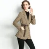 High-end womens blazer casaco outono inverno xadrez impresso ternos moda tendência senhora duplo-breasted blazer terno escritório casaco de negócio