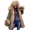 Grande collo di pelliccia di procione reale cappotto di pelliccia naturale reale giacca invernale lunga donna fodera di pelliccia di procione parka con cappuccio 210916