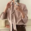 Chic Bow Women All Match Full Sleeves Solid Sale Vintage Streetwear Office Lady Shirts Elegance Blouses 210525