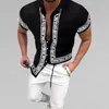 ビッグサイズ3XLメンズカジュアルビンテージシャツのブラウス半袖夏の黒い白い白いプリントシャツルースフィットパターンマンCL281L