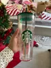 24OZ Starbucks Mermaid mug Tumblers transparent double-layer plastic Reusable cup with lid and straw276w