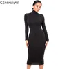 Winter Black Turtleneck Sexy Women Dress Autumn Long Sleeve Skinny Midi Boydcon Casual Blue Plush Knee-Length Party Club 210706