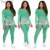 Women Tracksuit Two Piece Set Designer Solid Gradient Long Sleeve Pencil Pants Leggings Outfits Ladies Casual Sportswear 9 Colours