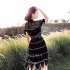 Sommar Runway Elegant Black Lace Dress Kvinnors Kortärmad Hollow Out Broderi Bohemian Ladies Vacation 210421