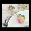 & Pendants Drop Delivery 2021 Irregular Natural Stone Necklace Rainbow Color Turuoise Crystal Necklaces Agate Slice Pendant Gold Plated Chain