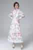 Women's Runway Dress Stand Collar Long Sleeves Printed Striped Lace Piping Elegant Fashion Dresses Vestidos