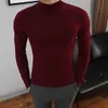 2020新しい男性秋韓国のスリムニットセーター男性の半分のタートルネックの固体暖かい厚い男性の柔らかいボトムのジャンパープルバーZ07 Y0907