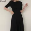 Kobiety Sukienka Elegancki Temperament Off Ramię Slim Talii Vestidos Summer Koreanrobe Maxi Dresses 4J146 210519