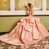 أنيق الكرة ثوب فساتين quinceanera الرقبة الحبيب مطرز appliqued حفلة موسيقية اللباس الحلو 16 حزب ارتداء الحرير قطار الاجتياح مطرزة تنكر أثواب