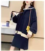 H.SA Korean Sweater and Pullover Two Piece Casual Jumpers Crew Neck Knit Pullover and Skirts Slim Women Sweaters 210716