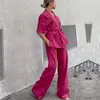 Abito da donna a due pezzi Pantaloni 2021 Moda estiva Pantaloni a maniche corte con intaglio Camicia a due pezzi Donna da ufficio con lacci doppio petto