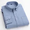 Amarelo Oxford Botão para baixo Camisa Masculino Casual Slim Fit Manga Longa Chambray Camisetas Homens Office Trabalho Diário Daily Wear Camisa com Cuidado Fácil 210522