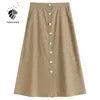 Fansilanen Elegancka Wysoka Talia Długa Linia Spódnica Kobiety Biuro Lady Casual Button Wrap Wiosna Lato Bawełna Vintage 210607