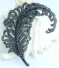 Classic 3.35" Black Gray Austrian Crystal Leaf Brooch Pin Pendant EE05065C6