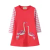 Springende meter meisjes flamingo katoenen jurk voor herfst lente kinderfeest kostuum verkopen verjaardag jurken 210529