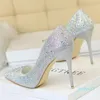 Kleid Schuhe Damen High Heels Glänzend Kristall Goldene Elegante Schwarze Hochzeit Frauen Stiletto 2021