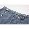 [EAM] bleu asymétrique poches boutons taille haute demi-corps au-dessus du genou Mini jupe femmes mode printemps été 1DD7918 21512