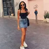 Wiosna Lato Moda Lace Up Print Crop Tops Kobiety Bez Ramiączek Bez Rękawów Czarny Przycięte Koszulki Lato Sexy Streetwear Topy 210518