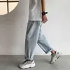 SS Casual Jeans Mäns Lossa Straight Wide-Ben Beskuren Byxor Hip Hop Koreansk Trend All-Match Unisex Preppy Pants Streetwear 210526