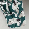 Zeveity Women Sweet Dogs Print Support Smock Blouse Wens Down Down Воротник Chic Рубашка OL Business Femininas Blusa Tops LS7302 210603