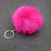 Solid Color Rabbit Fur Ball Key Chain for Women Girl Pompom Car Keyfob Handbag Pendant 3.15 Inch Fluffy Faux Keyring